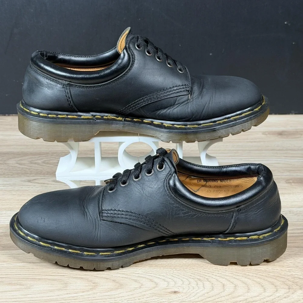 Vintage Dr Martens Shoes Mens 10 Black Leather Derby 8053 Made In England - Picture 2 of 12